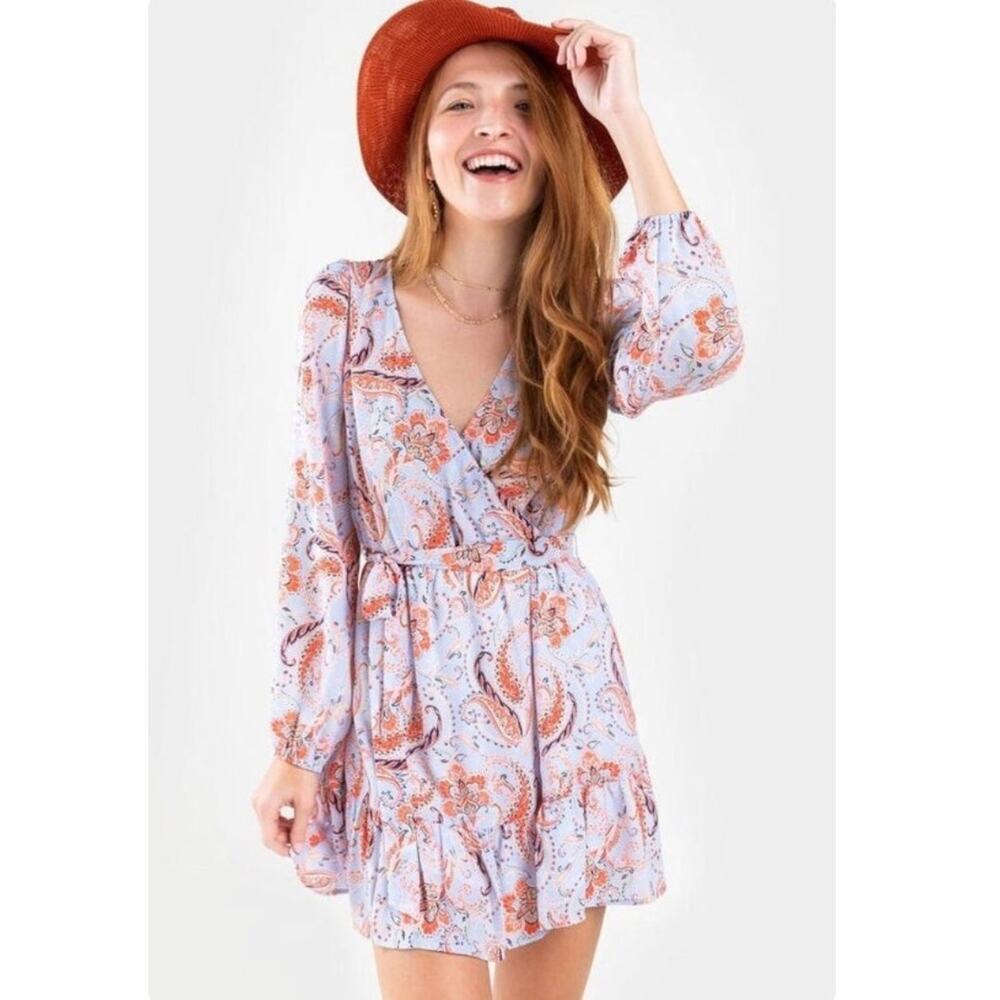 Jun & Ivy Paisley Wrap Mini Dress Womens XXS